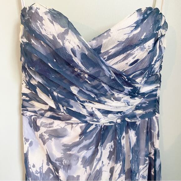 Amsale Watercolor Long Strapless Bridesmaid Evening Crinkle Silk Chiffon Dress - Picture 3 of 10